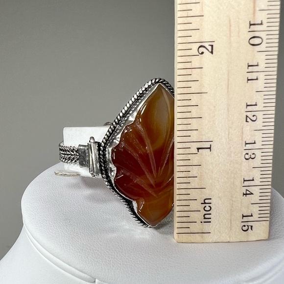 Carved Carnelian Leaf 925 Gemstone Bracelet - Picture 3 of 6